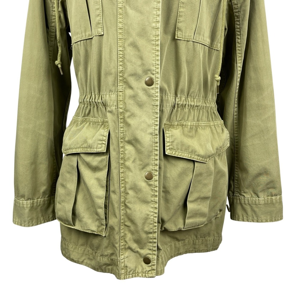 J.Crew Women's Utility Jacket Large Olive Green Military Hooded Full Zip Cotton - Picture 3 of 14